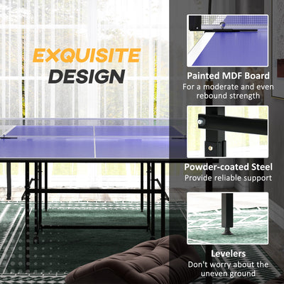 SPORTNOW 9FT Folding Table Tennis Table with Four Wheels, for Indoor Use, Blue 