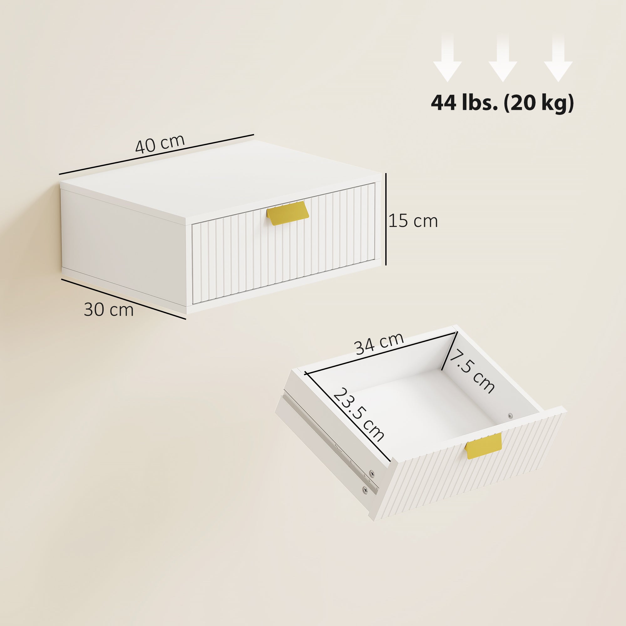HOMCOM Modern Floating Nightstands Set of 2, Wall Mounted Bedside Tables with Wave Drawer White 