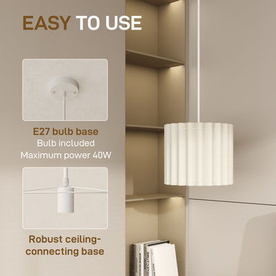 HOMCOM Linen Pendant Light, Modern Wave Ceiling Light Shade, E27 Lampshade for Living Room, Bedroom, Kitchen, Hallway, White 