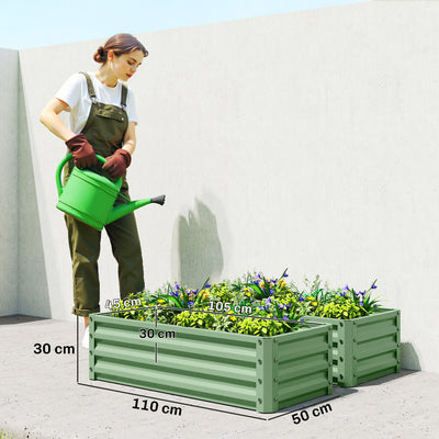 Outsunny Set of Two 110 x 50cm Steel Planter Boxes -  Light Green 