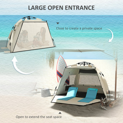 Outsunny Three-Man UPF15+ Beach Tent, with Extended Floor - Green 