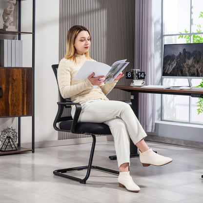 HOMCOM Ergonomic Desk Chair No Wheels, Padded Meeting Office Chair with Sled Base for Home Conference Room, Bedroom, Waiting, Reception, Black 