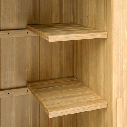 Outsunny Small Shed, Wooden Garden Storage Shed with 3 Shelves, Outdoor Tool Storage Cabinet with Tilt Roof and Lockable Door, 77.5 x 54.2 x 179.5 cm, Natural