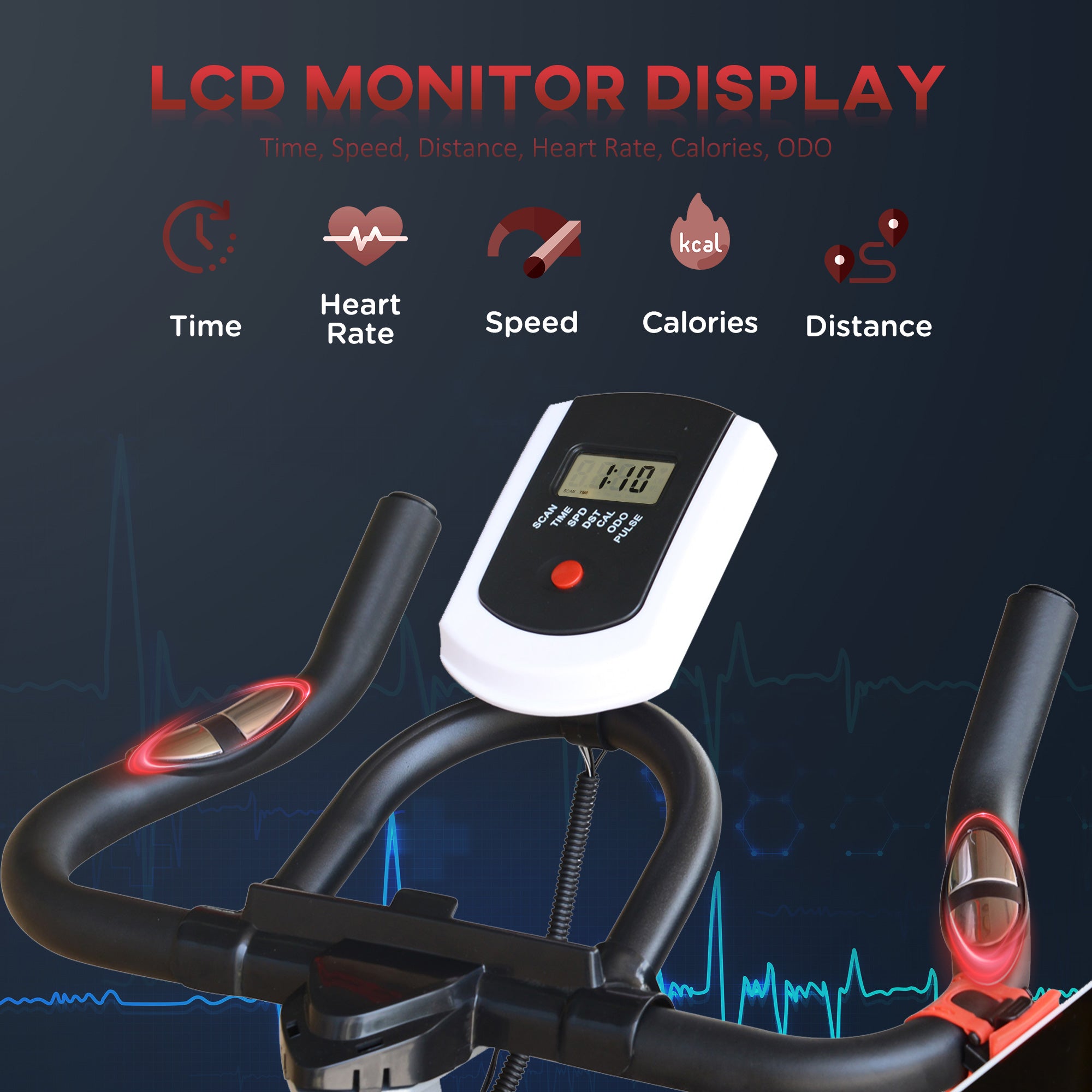 HOMCOM Exercise Bike, Indoor Cycling, with LCD Display, Heart Rate, Sensor - Black 