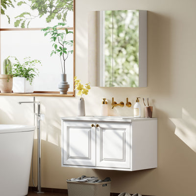HOMCOM Wall Mounted Bathroom Mirror Storage Cabinet w/ Door Adjustable Shelf, White 