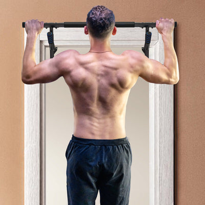 SPORTNOW Pull-Up Bar Doorway, No Drilling Chin-Up Bar Push Up Stand with Resistance Bands and Padded Handles for Home Gym Exercise, Blue 