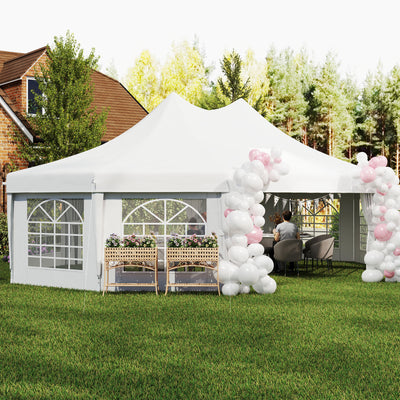 Outsunny 10 Sides Decagonal Garden Gazebo Marquee Party Tent Wedding Canopy Outdoor Heavy Duty Metal Frame (8.9m x 6.5m) - White 