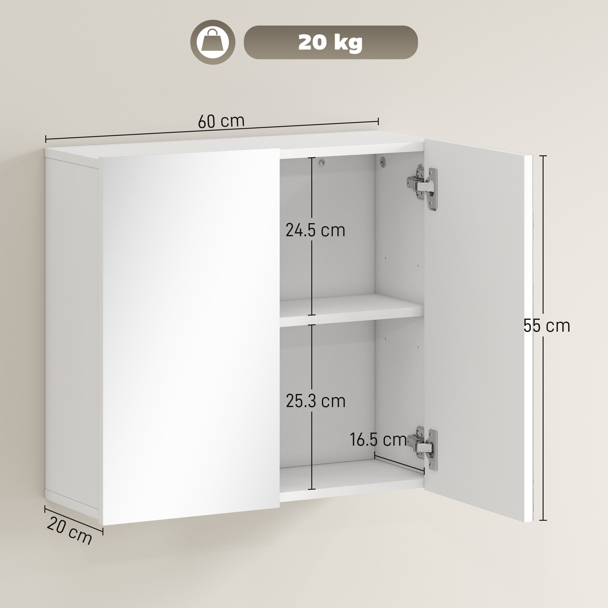 HOMCOM Double-Door Bathroom Mirror Cabinet - White 