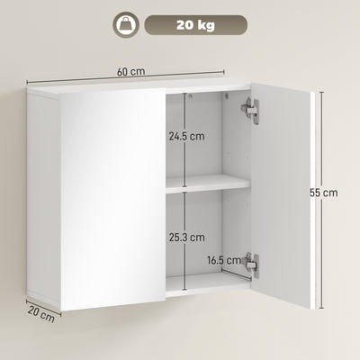 HOMCOM Double-Door Bathroom Mirror Cabinet - White 