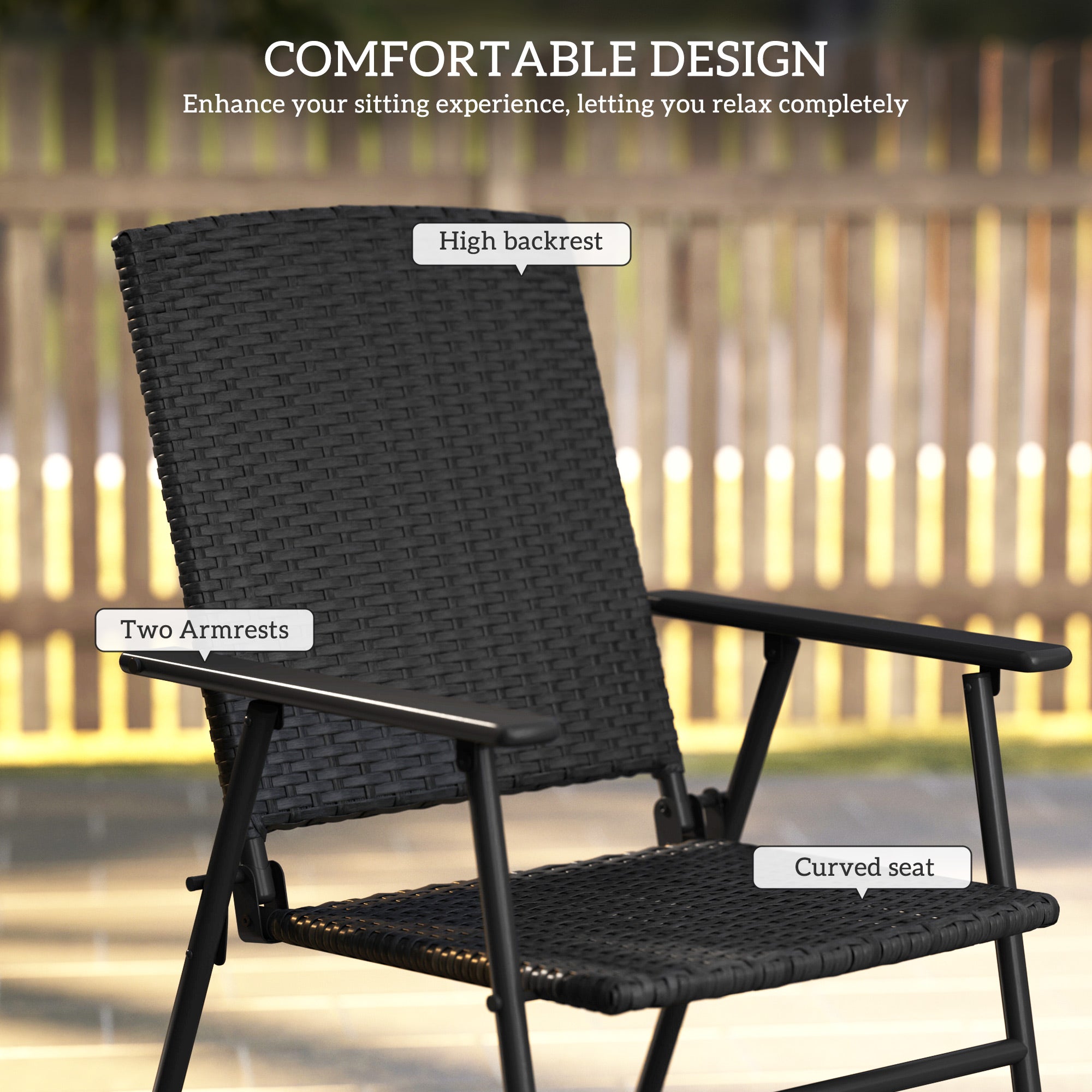 Outsunny Set of Two Folding Rattan Seat Chairs - Black 