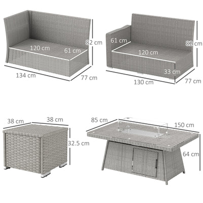 Outsunny Seven-Piece Firepit Table Rattan Sofa Set - Grey 