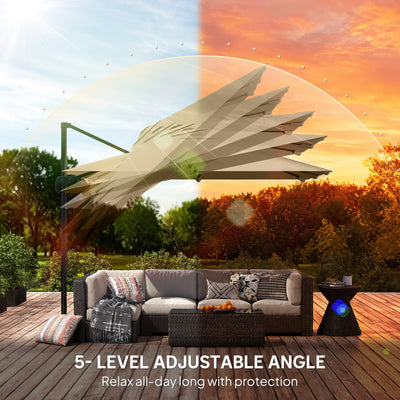 Outsunny 3 x 3 m Cantilever Parasol, Square Patio Umbrella with Crank Handle, Cross Base, Tilt, 360° Rotation, Khaki 