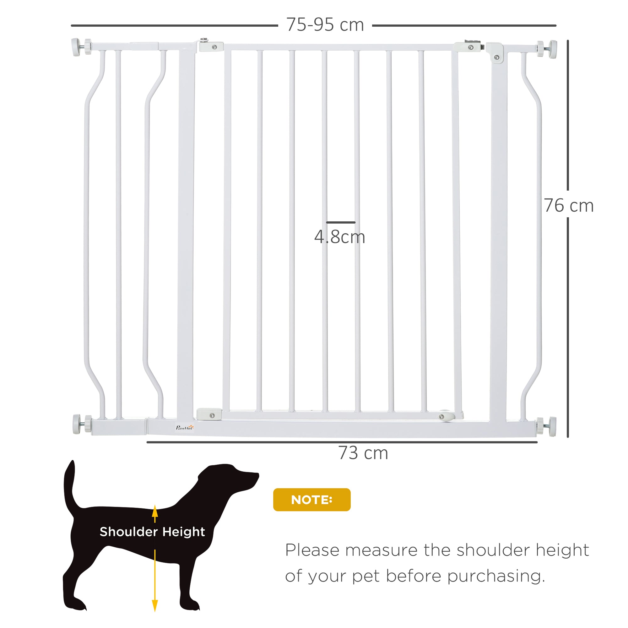 PawHut Wide Dog Safety Gate, with Door Pressure, for Doorways, Hallways, Staircases - White