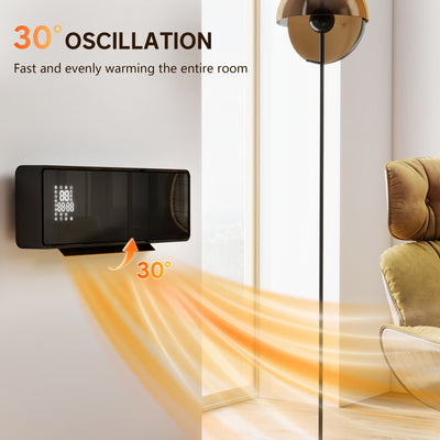 HOMCOM 2000W Glass-Panel PTC Fan Heater, Wall Mounted, 30° Oscillation, 54L x 18.7W x 12.3H cm - Black