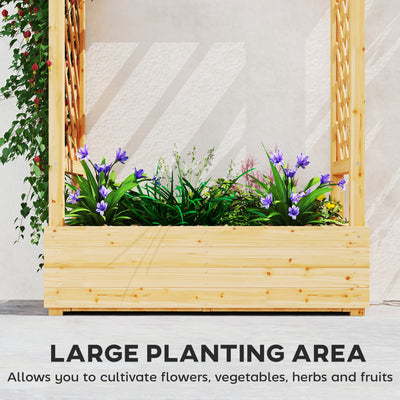 Outsunny Garden Planter with Trellis, Wooden Raised Bed for Garden with Hanging Roof and Drainage Holes, Outdoor Trellis Planter Box for Vegetables, Herbs and Flowers, 110 x 44 x 113 cm, Natural 