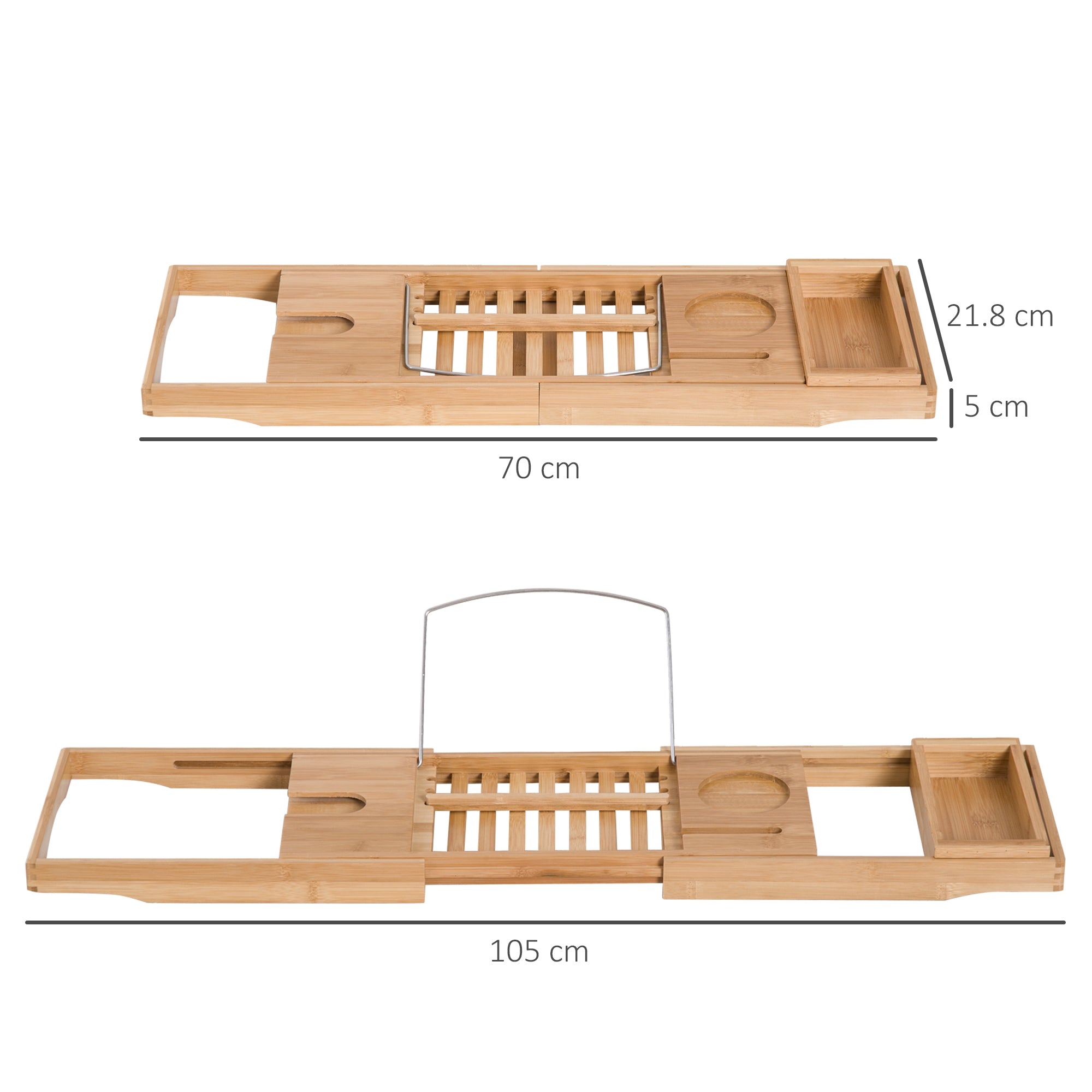 HOMCOM Extendable Bamboo Bathtub Shelf Rack Bath Caddy Tray Bathroom Storage 
