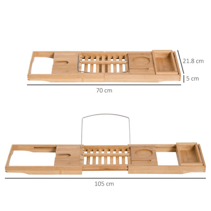 HOMCOM Extendable Bamboo Bathtub Shelf Rack Bath Caddy Tray Bathroom Storage 
