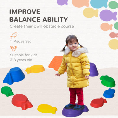 Outsunny 11 Piece Kids Balance Stepping Stones - Multicoloured 