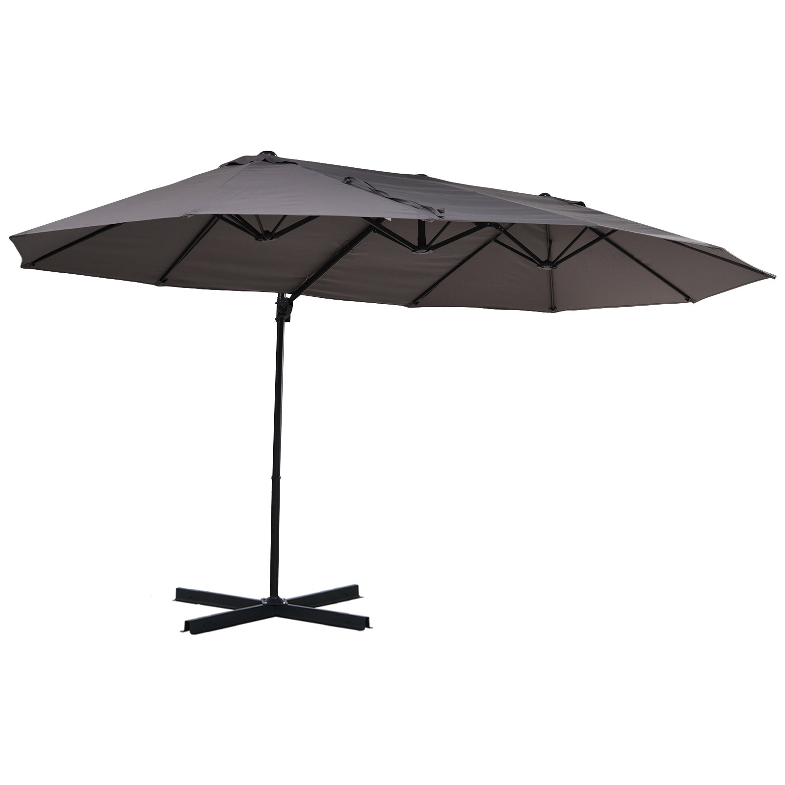 Outsunny Double Canopy Offset Parasol Umbrella Garden Shade w/ Steel Pole 12 Ribs Grey 