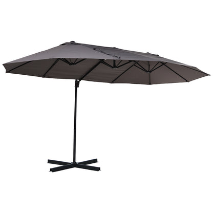 Outsunny Double Canopy Offset Parasol Umbrella Garden Shade w/ Steel Pole 12 Ribs Grey 