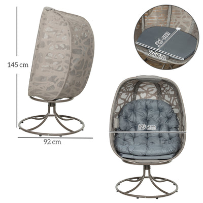 Outsunny Swivel Egg Chair with Cushions, Foldable Basket Seat and Metal Frame, Indoor Outdoor Lounge Chair for Balcony, Patio and Living Room, Grey 