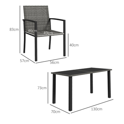 Outsunny Outdoor Dining Set 5 Pieces Patio Conservatory with Tempered Glass Tabletop,4 Dining Chairs - Grey 
