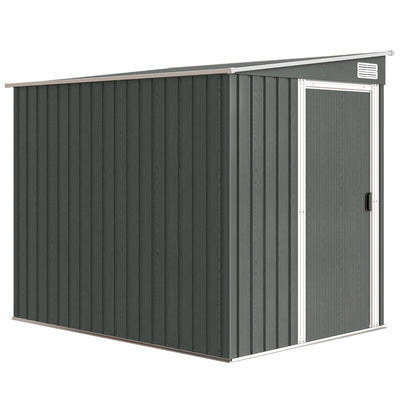 Outsunny 7 x 5ft Galvanised Metal Shed, with Sliding Door - Light Grey 