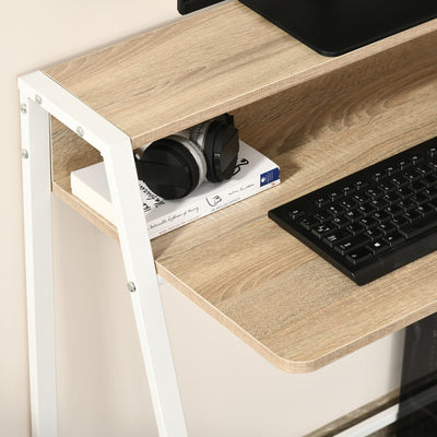 HOMCOM Writing Desk Computer Table Home Office PC Laptop Workstation Storage Shelf 84L x 45W cm White and Oak 