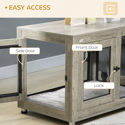 PawHut 2-in-1 Dog Cage & Side Table, with Two Doors, Cushion, for Large Dogs 