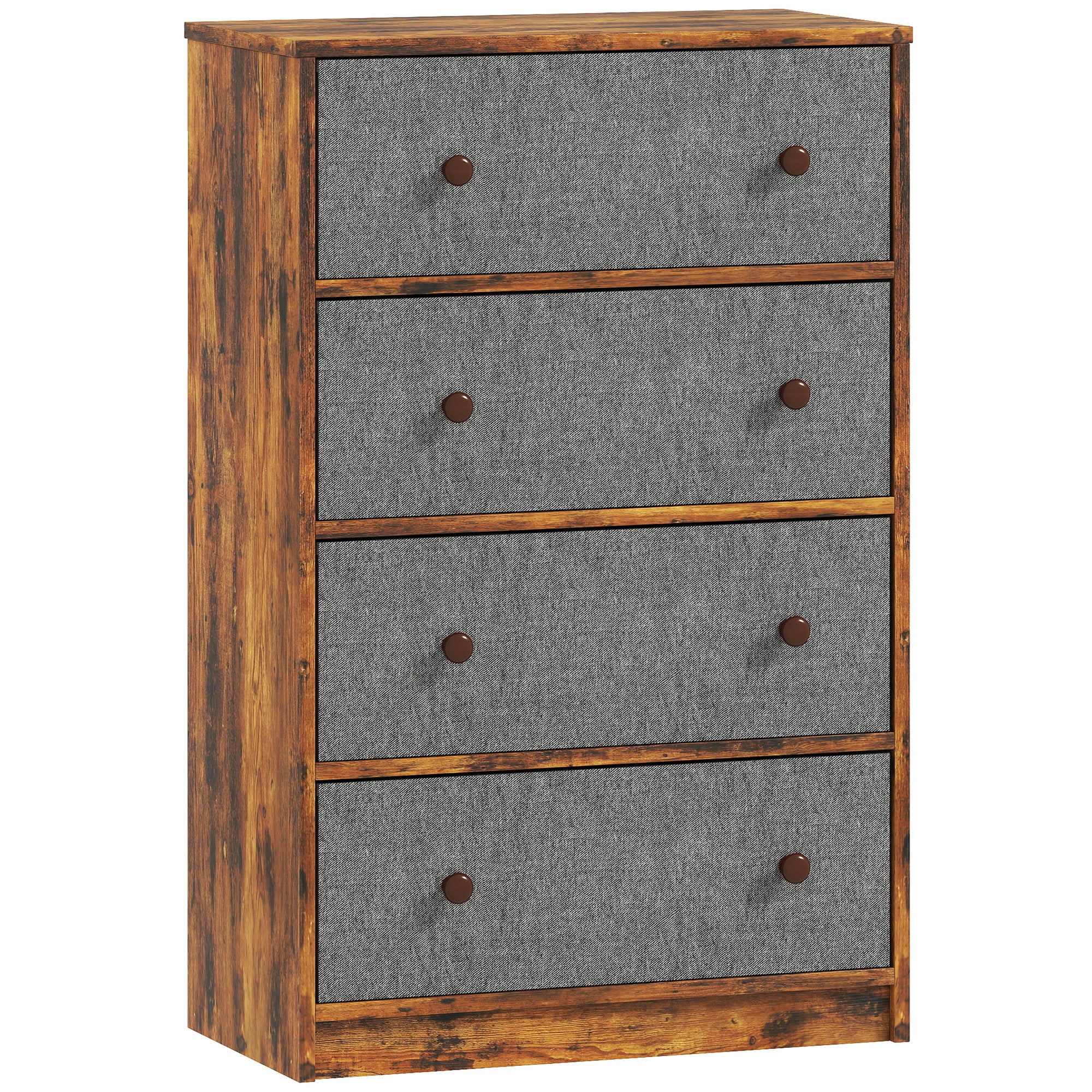 HOMCOM Chest of Drawers, Dresser with 4 Fabric Drawers - Grey and Rustic Brown