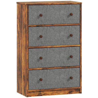 HOMCOM Chest of Drawers, Dresser with 4 Fabric Drawers - Grey and Rustic Brown 