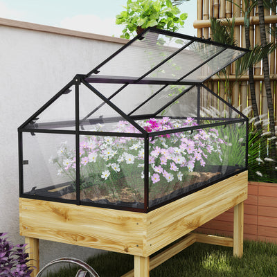 Outsunny 60 x 120cm Raised Garden Bed with Wooden Base - Natural 