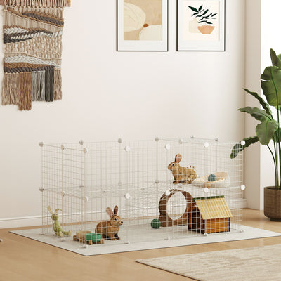 PawHut DIY 36 Panel Pet Playpen Metal Wire Fence for Chinchilla, Hedgehog, Bunny, Indoor, Outdoor Use, White 