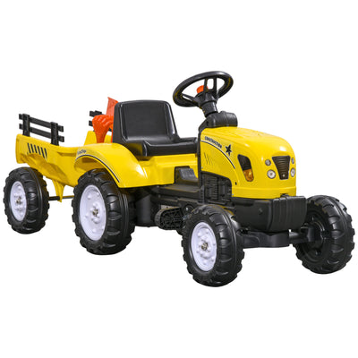 HOMCOM Pedal Go Kart, Kids Ride on Tractor with Back Trailer, Shovel & Rake, Horn, Four Wheels Tractor Toy for Child Toddler 