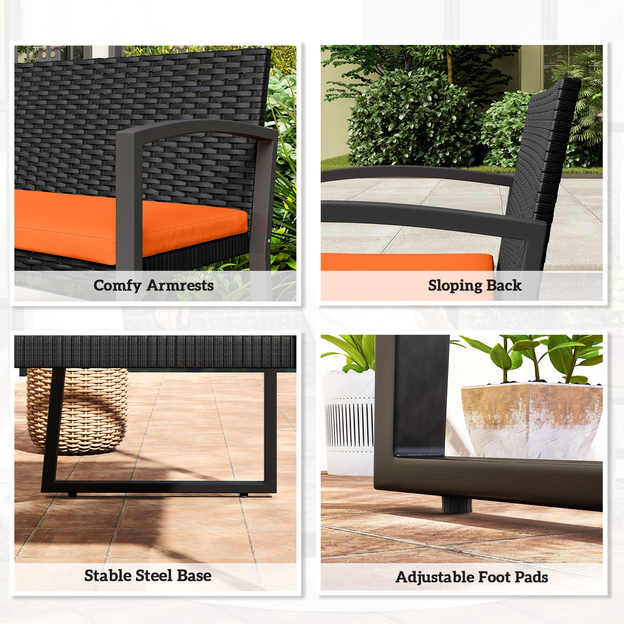 Outsunny Two-Seater Rattan Garden Bench - Orange 