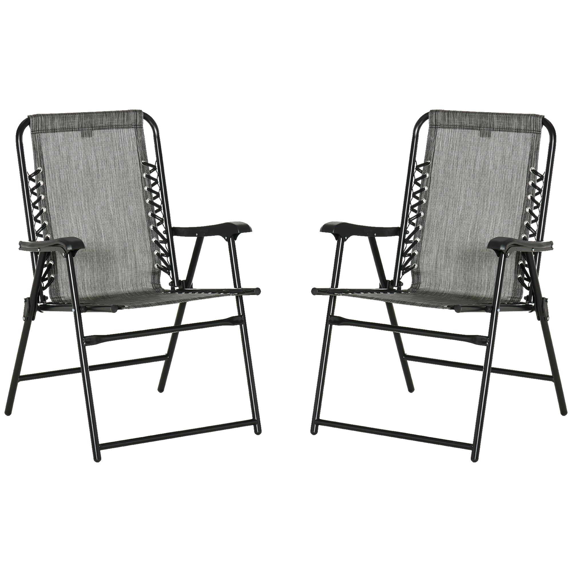 Outsunny 2 Pieces Foldable Chair Set, Outdoor Portable Loungers for Camping Pool Beach Deck, Lawn Chairs with Armrest Steel Frame, Grey