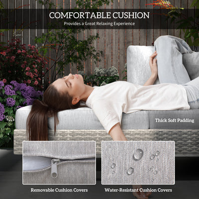 Outsunny Three-Piece Corner Rattan Set, with Glass Tables 