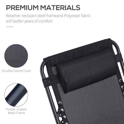 Outsunny Folding Zero Gravity Chairs, 3 Pieces Adjustable Sun Lounger and Table Set with Cup Holder and Headrest, Bistro Set with Reclining Garden Chairs for Patio, Black 