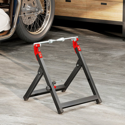 HOMCOM Foldable Motorcycle Wheel Balancer Truing Stand with Spoke Wrench, Steel Bike Tyre Rim Balancing Stand with Aluminium Shaft, Fits Wheels up to 23" in Diameter, 5" in Width, Black 