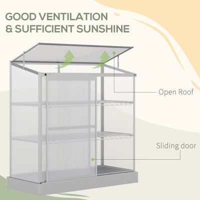 Outsunny 3 Tier Greenhouse Garden Outdoor Cold Frame Plant Flower Growth Transparent Polycarbonate Board Openable Roof Sliding Door w/ Foundation 131L x 58W x 140H cm 