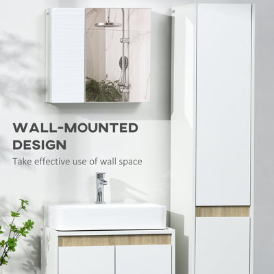 kleankin Bathroom Cabinet with Mirror, Double Door Wall Mounted Storage Cupboard Organizer with Adjustable Shelves, White 