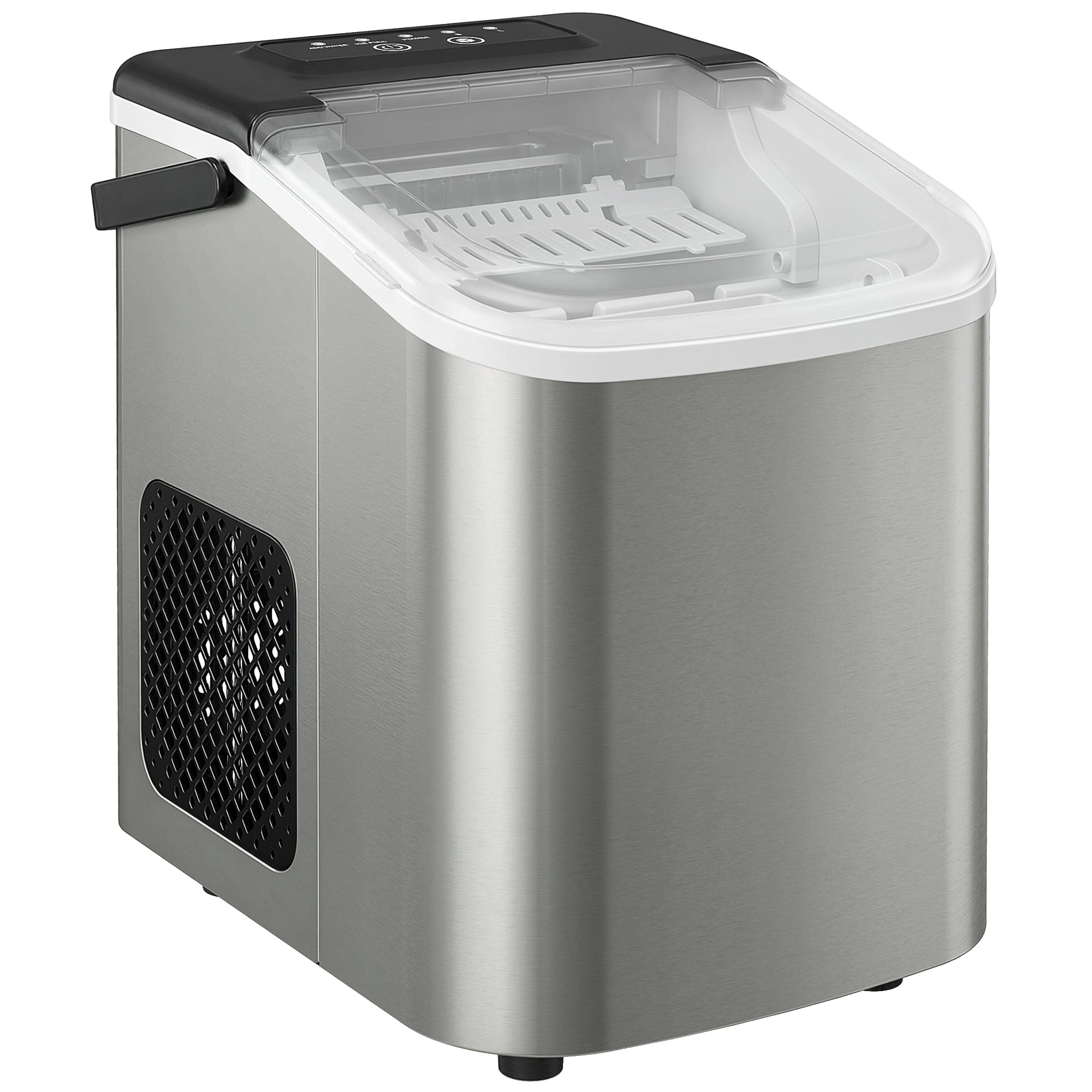 HOMCOM Ice Maker Machine Countertop, 9 Cubes Ready in 7 Mins, 12 KG in 24Hrs, 2 Sizes of Bullet, Self-Cleaning Ice Machine with Portable Handle, Scoop and Basket for Home Kitchen Office RV 