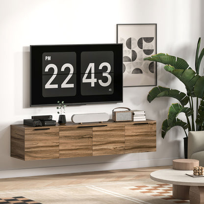 HOMCOM Floating TV Unit, 150 cm Wall Mounted TV Stand Cabinet with Shelves and Doors, Entertainment Media Console for Living Room, Bedroom, Rustic Brown