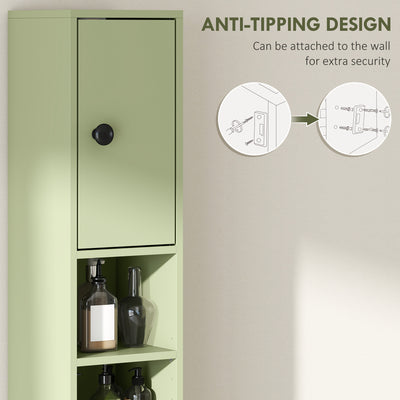 kleankin 180cm Slim Bathroom Cabinet, with Drawer, Shelves and Cupboards - Green 