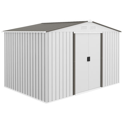 Outsunny Garden Storage Shed, Metal Outdoor Storage Shed House with Foundation Kit, Ventilation, Doors, 9 x 6FT, Silver 