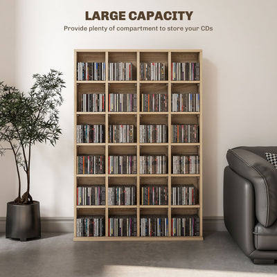HOMCOM CD Storage Unit with Adjustable Shelves, 89 x 130.5 cm, Nature Wood Finish 