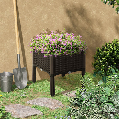 Outsunny Set of 1 26L Garden Raised Bed Elevated Patio Flower Plant Planter Box PP Vegetables Planting Container, Brown 