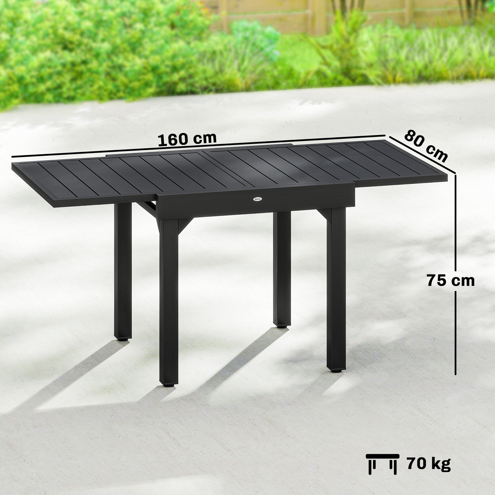 Outsunny Expandable Patio Dining Table for 4-6 People, 80-160 cm Aluminium Extendable Outdoor Patio Table with Slatted Top, Black 