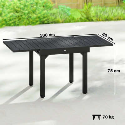 Outsunny Expandable Patio Dining Table for 4-6 People, 80-160 cm Aluminium Extendable Outdoor Patio Table with Slatted Top, Black 