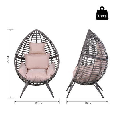 Outsunny Garden Egg Chair, Teardrop Outdoor PE Rattan Chair with Full-body Soft Padded Cushion, Grey 